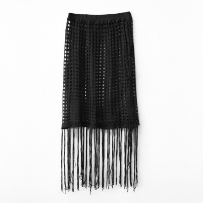 Jupe femme patchwork à franges ajourée tricot perspective
