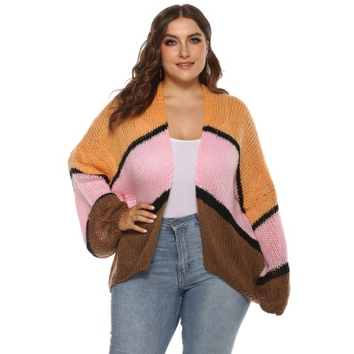 Pull pour femmes Manteau tissé tricolore patchwork lâche