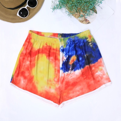 Shorts pour femmes attachés à la teinture imprimé en soie
