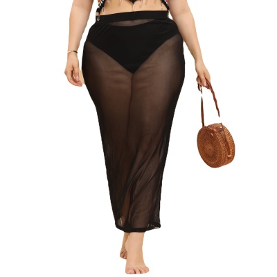 Demi-jupe pour femmes en filet transparent noir