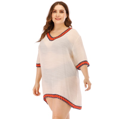 Top femme col V lâche main crochet couleur patchwork