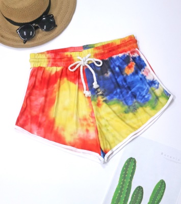 Shorts pour femmes avec cordon de serrage teint taille élastique