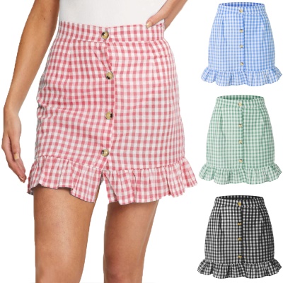 Jupe courte à carreaux pour femme taille haute
