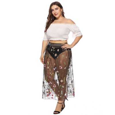 Demi-jupe femme fleurs broderie dentelle grande taille