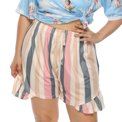 Shorts pour femmes rayures couleur cordon sangle