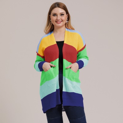 Pull pour femme manteau coloré rayé cardigan tissé