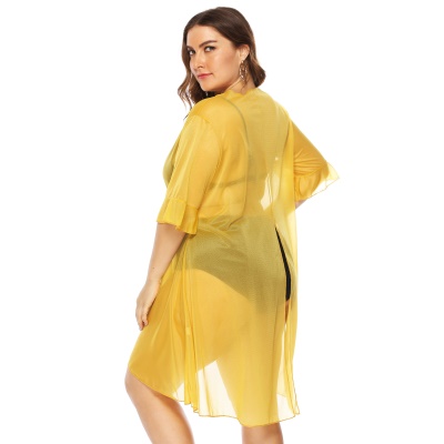 Top transparent pour femme à protection solaire cardigan mousseline de chanvre ceinture taille fermée