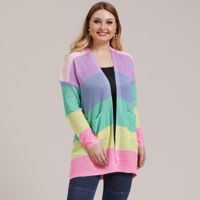 Pull pour femme manteau coloré rayé cardigan tissé