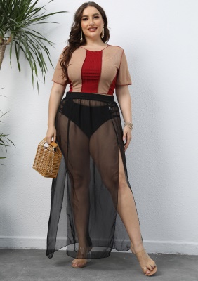 Demi-jupe pour femmes perspective filet fendu noir