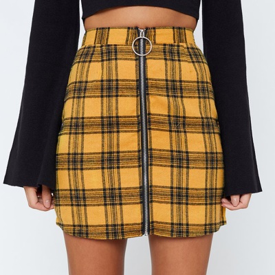 Jupe femme taille haute carreaux amples