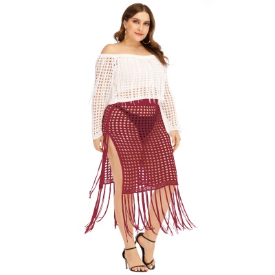 Jupe femme patchwork à franges ajourée tricot perspective