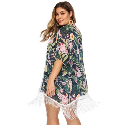 Manteau fleuri imprimé  avec franges pour femmes