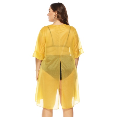Top transparent pour femme à protection solaire cardigan mousseline de chanvre ceinture taille fermée