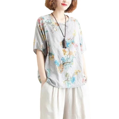 T-shirt manches courtes en coton et lin
