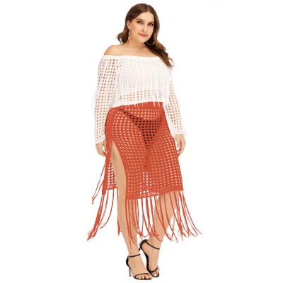 Jupe femme patchwork à franges ajourée tricot perspective