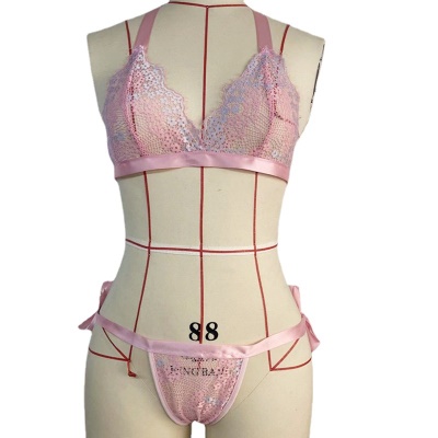 Lingerie sexy dame bicolore dentelle 3 points cou