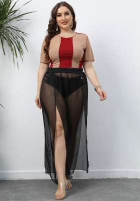 Demi-jupe pour femmes perspective filet fendu noir