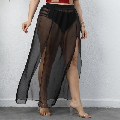 Demi-jupe pour femmes perspective filet fendu noir