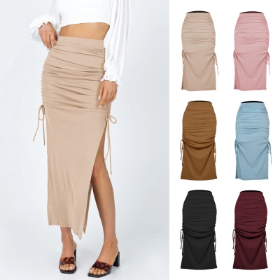 Jupe longue femme fendue taille haute