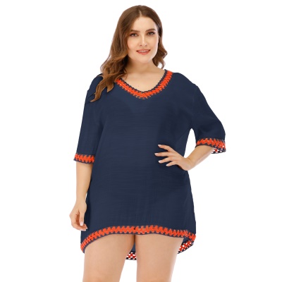 Top femme col V lâche main crochet couleur patchwork