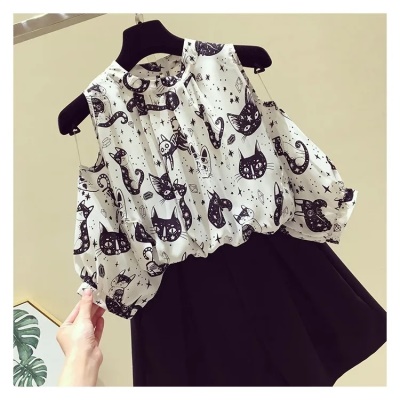 Robe en mousseline à manches courtes sans épaules pour femmes de grande taille