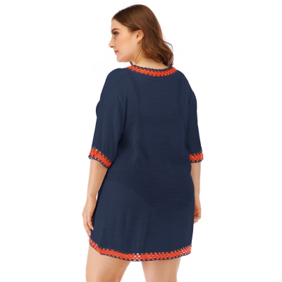 Top femme col V lâche main crochet couleur patchwork