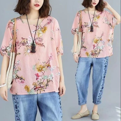 T-shirt manches courtes en coton et lin