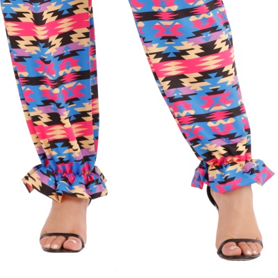 Ladies pantalons sangles patchwork en bois imprimé