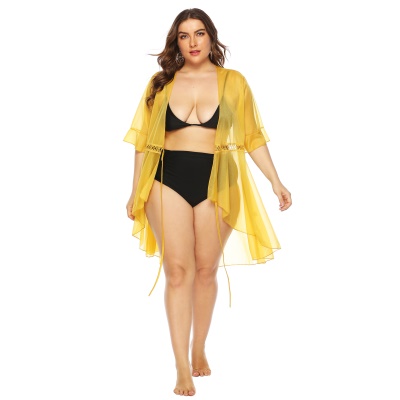 Top transparent pour femme à protection solaire cardigan mousseline de chanvre ceinture taille fermée