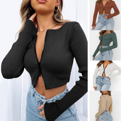 Top femme Slim Fit zippé manches longues