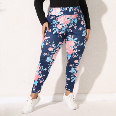 Pantalon femme fleur imprimé moulant en soie