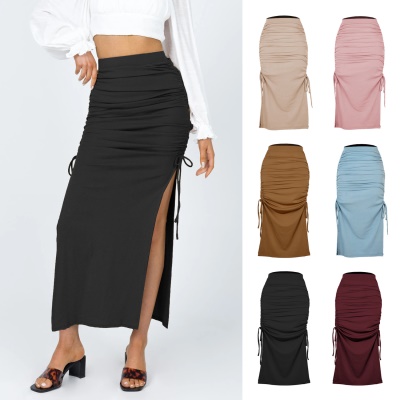 Jupe longue femme fendue taille haute