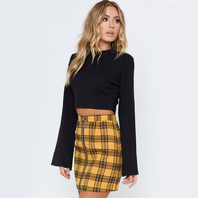 Jupe femme taille haute carreaux amples