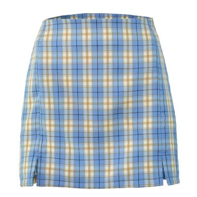 Jupe femme taille haute tartan fente