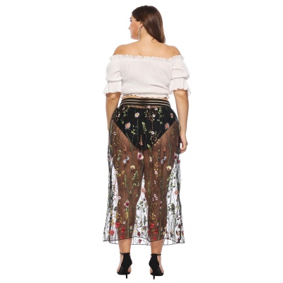 Demi-jupe femme fleurs broderie dentelle grande taille