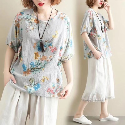 T-shirt manches courtes en coton et lin