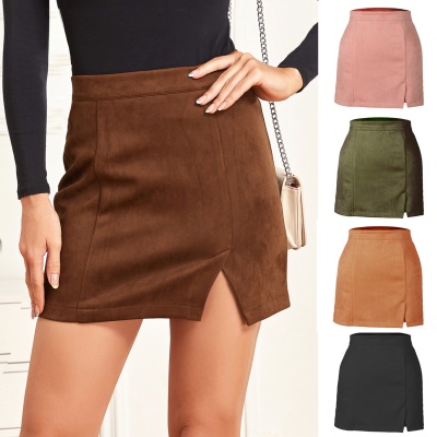 Jupe courte en daim pour femmes avec hanches et taille haute
