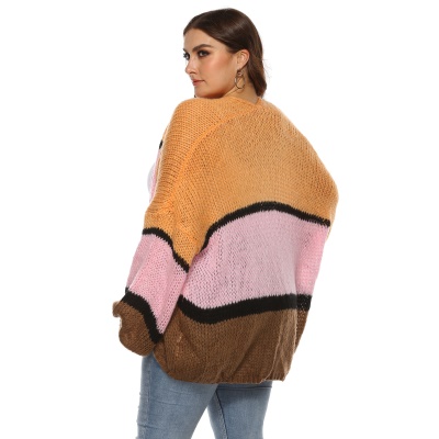 Pull pour femmes Manteau tissé tricolore patchwork lâche