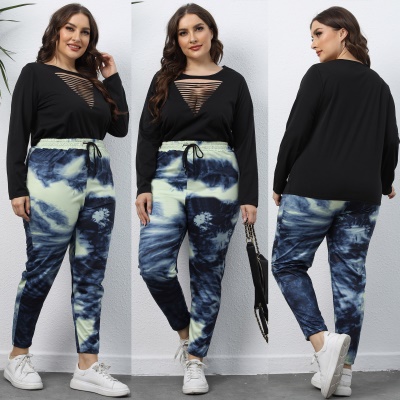 Pantalon dame tie-dye imprimé en fil de lait tricoté