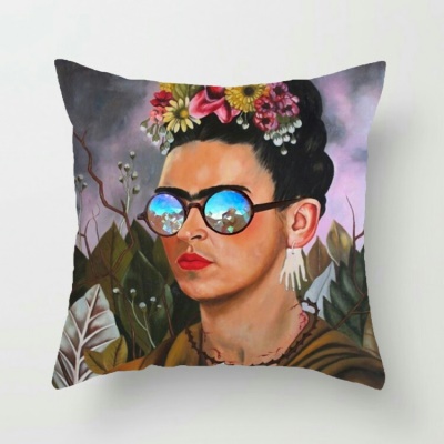 Housse de coussin  en lin imprimé Autoportrait numérique