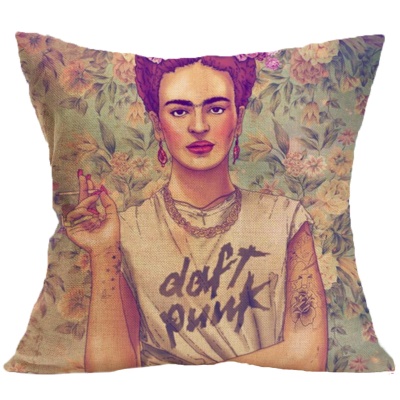 Housse de coussin en lin avec tête auto-peinte