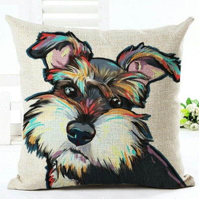 Taie d'oreiller motif chiot imprimé en lin
