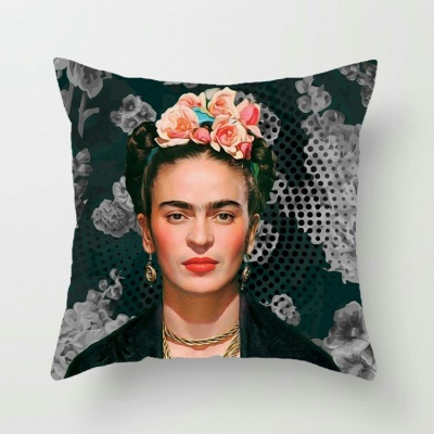 Housse de coussin  en lin imprimé Autoportrait numérique