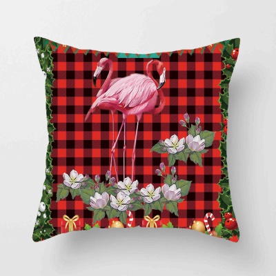 Housse de coussin  à carreaux imprimé en lin