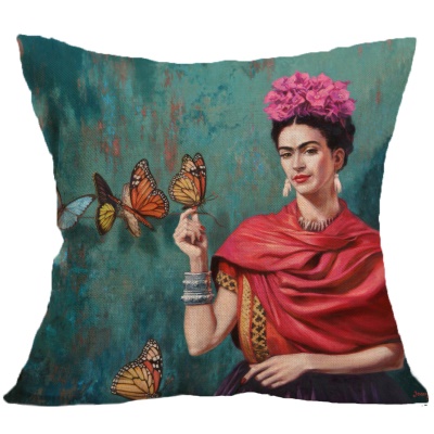 Housse de coussin en lin avec tête auto-peinte