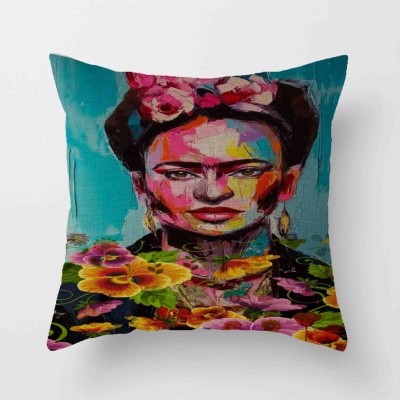 Housse de coussin en lin avec tête auto-peinte