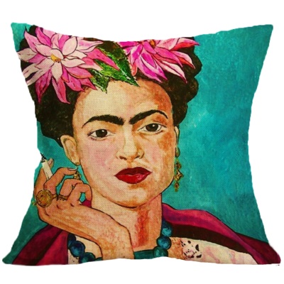 Housse de coussin en lin avec tête auto-peinte