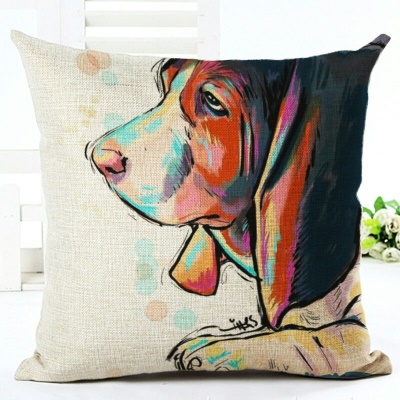 Taie d'oreiller motif chiot imprimé en lin