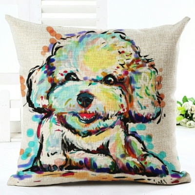 Taie d'oreiller motif chiot imprimé en lin