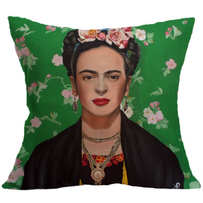 Housse de coussin en lin avec tête auto-peinte